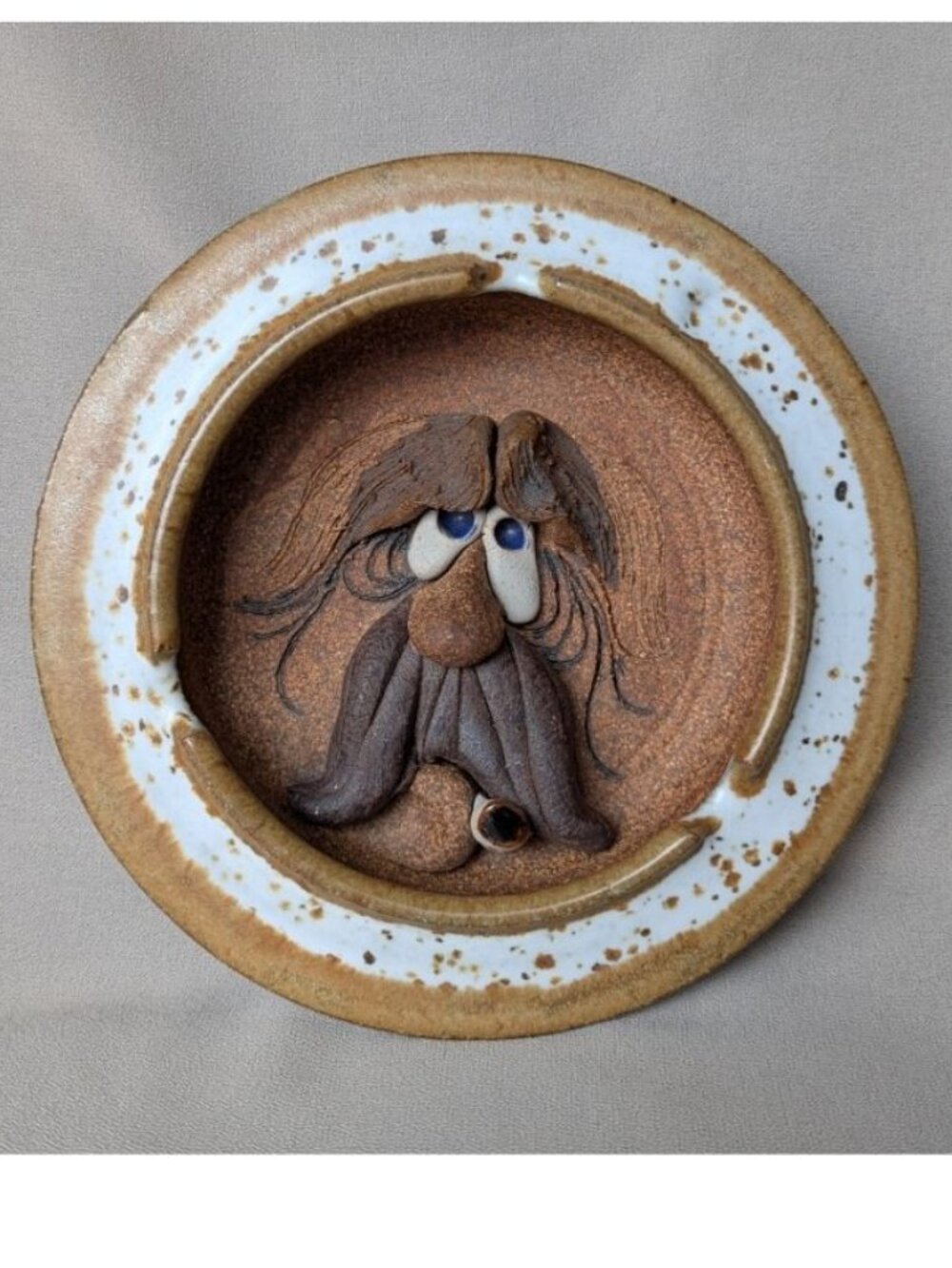 Mahon Signed Handmade Stoneware Pottery Ugly Face Ash Tray
